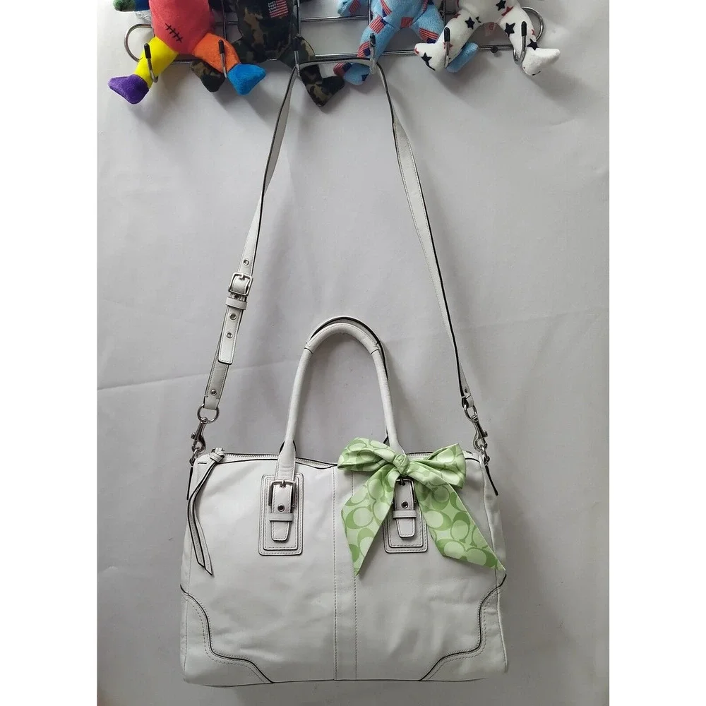Coach Hampton White Leather Double Handle Zipper Closure Satchel Shoulder Bag